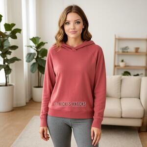Danskin Tapered Terry Pullover Hoodie with Thumbholes Dark Rose Red Size L